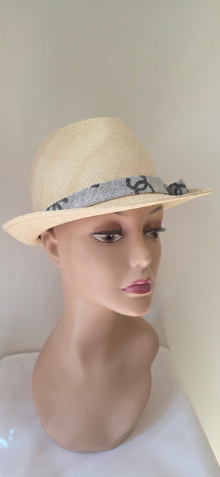 Chanel Beige 2022 Interlocking CC Raffia Fedora Hat S sz