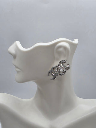 Chanel Silver-tone Strass CC Stud Earrings