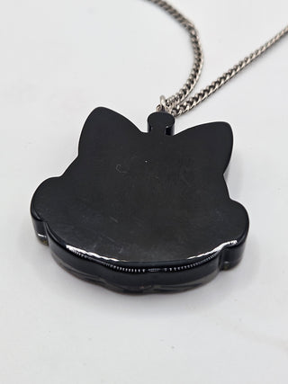 Chanel Gold-tone Black glitter Resin CC Cat Pendant Necklace