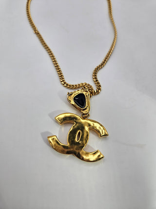 Chanel 2023 Gold-tone Resin Foil CC Pendant Necklace