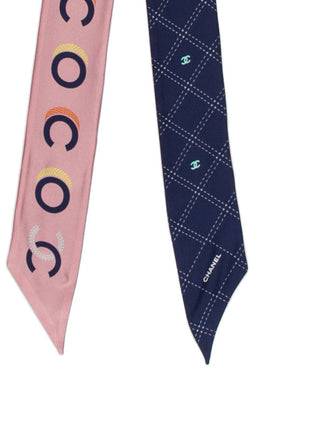Chanel Blue Pink multicolor Interlocking CC Logo Silk Twilly