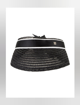 Chanel 2023 Black Interlocking CC Abaca Visor L sz