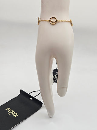 Fendi Gold-tone Crystal 'F is Fendi' Logo Station Link Bracelet