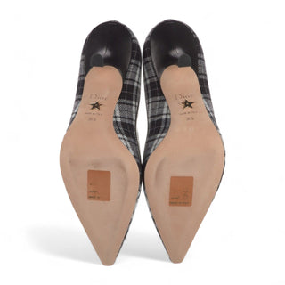 Christian Dior Black Plaid J'Adior Print  Embroidered Pumps 36.5 sz