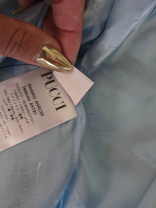 Emilio Pucci Blue Multicolor 
Silk Signature Printed Jacket S sz