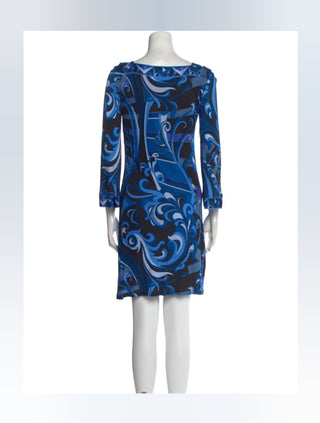 Emilio Pucci Blue Multicolor Signature Print Dress 6 sz