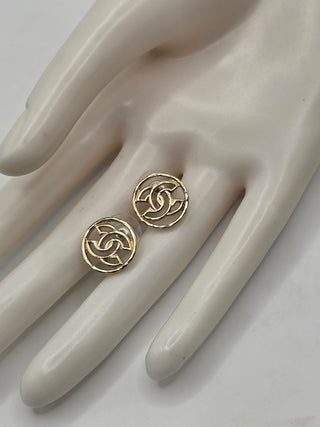 Chanel Gold-tone Interlocking CC Outline Circle Stud Earrings
