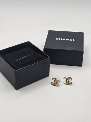 Chanel Gold-tone Strass Interlocking CC Stud Earrings