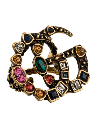 Gucci Crystal 'GG' Logo Cocktail Ring SZ 6.75 M