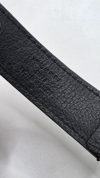 Louis Vuitton Silver-tone LV Logo Black Leather Hockenheim Bracelet