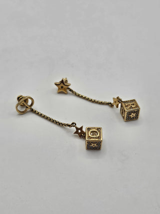 Christian Dior Gold-tone Crystal Star Dice Drop Earrings