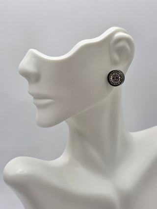 Chanel Black Gold-tone Strass Resin CC Stud Earrings