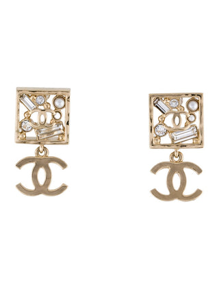 Chanel Gold-tone 2022 Faux Pearl Strass CC Drop Earrings