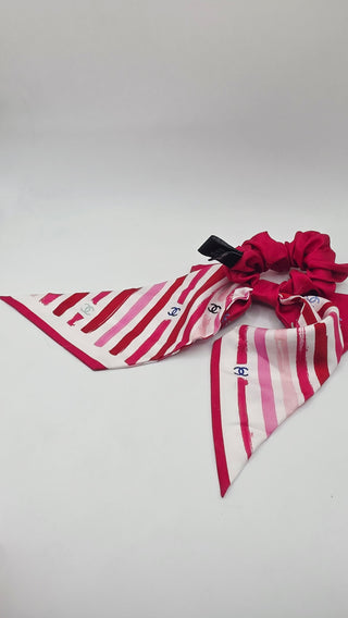 Chanel Pink White Interlocking CC 2024 Silk Bow Scrunchie