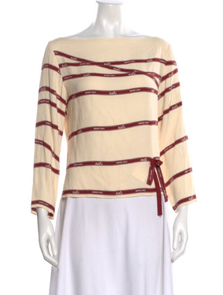 Hermès Beige Logo Printed long-sleeved blouse M sz