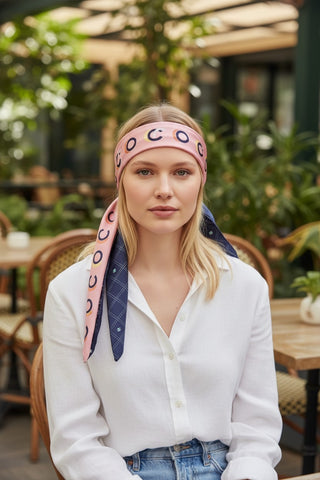 Chanel Blue Pink multicolor Interlocking CC Logo Silk Twilly