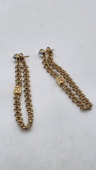 Fendi Gold-tone Crystal Chain Drop FF Logo Earring