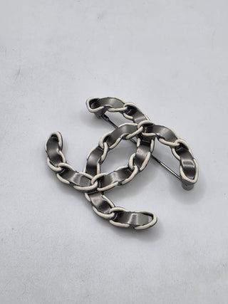 Chanel Silver-tone 2022 Enamel Interlocking CC Brooch