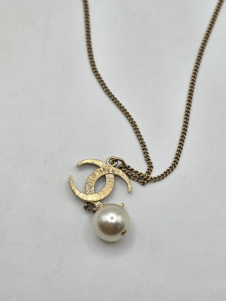 Chanel Gold-tone Faux Pearl  Strass CC Pendant Necklace