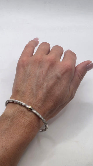 David Yurman Sterling Silver Classic Cable Gold Station Cuff Bracelet