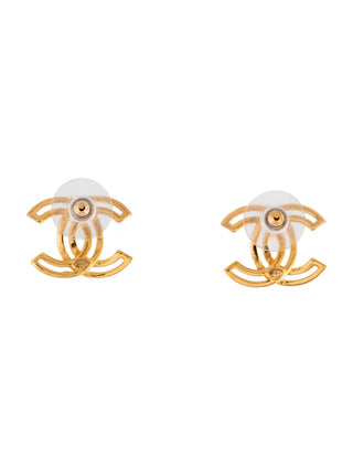 Chanel Gold-tone Interlocking CC Logo Stud Earrings w/ Tags