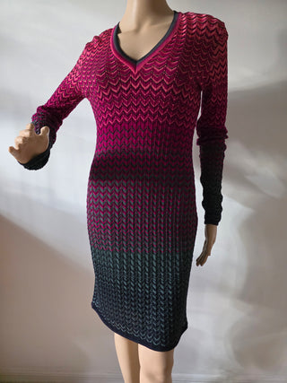 Missoni Red Multicolor long-sleeved striped dress 38 sz