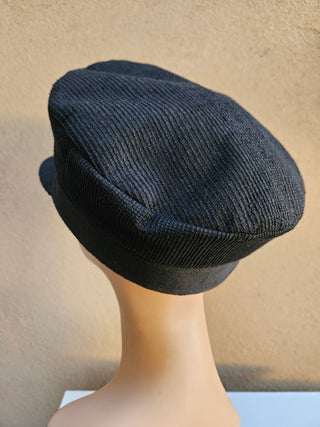 Christian Dior Black Corduroy Logo Printed Newsboy Hat S sz