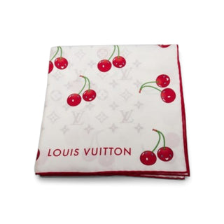 Louis Vuitton x TM White LV Monogram Cerises Silk Square Scarf