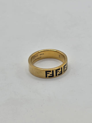 Fendi Gold-tone Enamel FF Logo Band Ring 6 sz