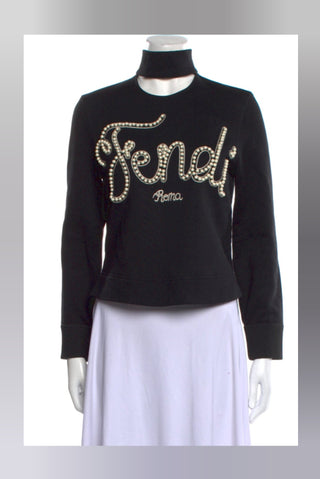 Fendi Black Graphic Print Mock Neck Sweatshirt XS sz