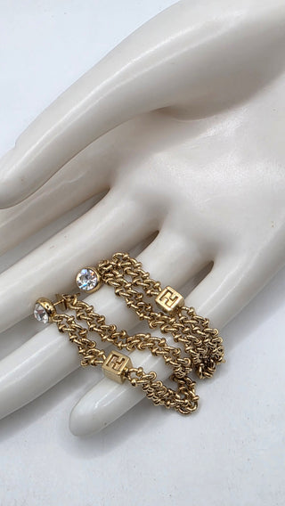 Fendi Gold-tone Crystal Chain Drop FF Logo Earring