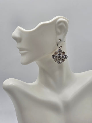 Chanel Silver-tone Strass Interlocking CC Drop Earrings