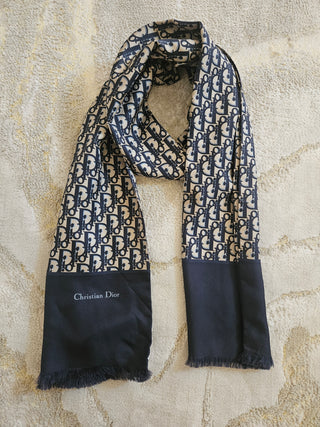 Christian Dior Navy Blue multicolor Silk Diorissimo Printed Scarf