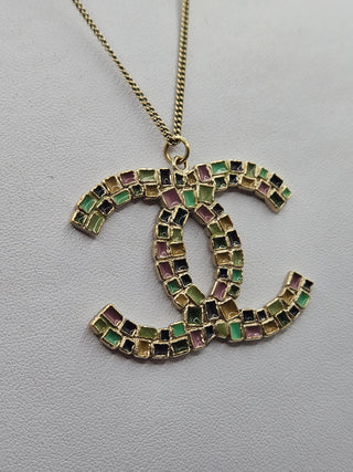 Chanel Gold-tone Enamel Interlocking CC Pendant Necklace