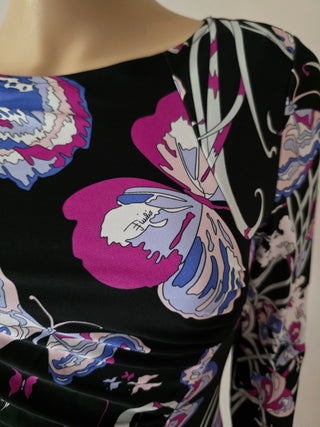 Emilio Pucci Purple Multicolor Floral Printed Knee-Length Dress 42 sz