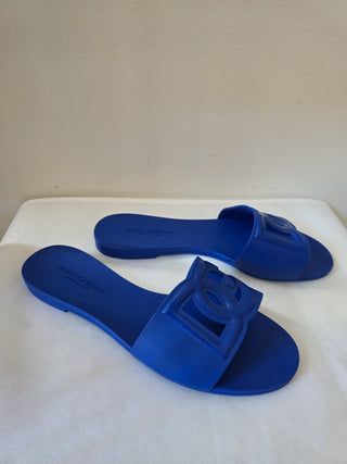 Dolce & Gabbana Blue rubber DG logo sandals 40 sz
