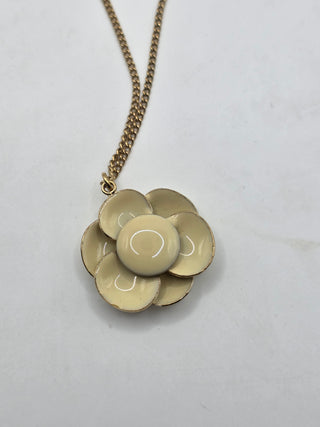 Chanel Gold-tone White Enamel Camelia CC Pendant Necklace