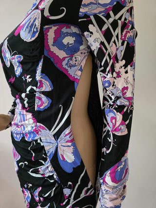 Emilio Pucci Purple Multicolor Floral Printed Knee-Length Dress 42 sz