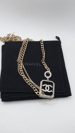 Chanel Strass Interlocking CC Gold-tone Long Station Necklace