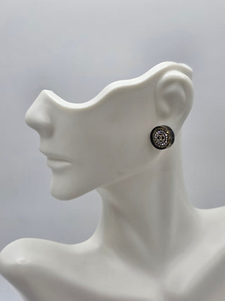 Chanel Black Gold-tone Strass Resin CC Stud Earrings