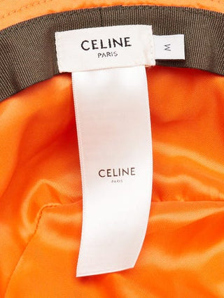 Celine Dark Green Orange Quilted Polyester Logo Bucket Hat Size M