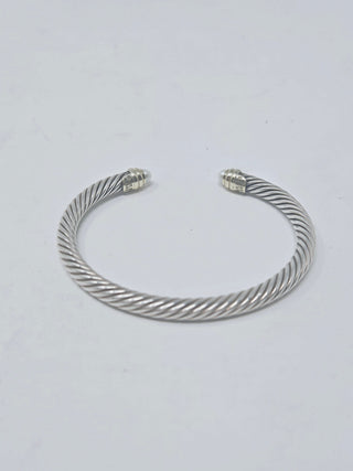 David Yurman Sterling Silver Pearl Caps Cable cuff bracelet