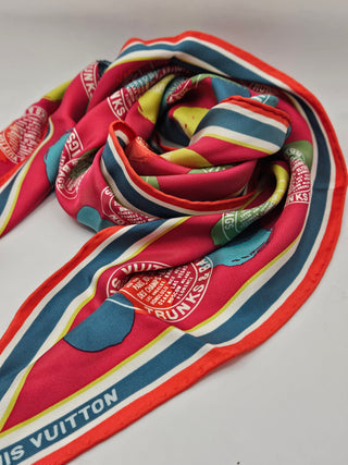 Louis Vuitton Pink Multicolor LV Monogram Printed Silk Scarf