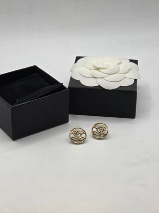 Chanel Gold-tone Interlocking CC Outline Circle Stud Earrings