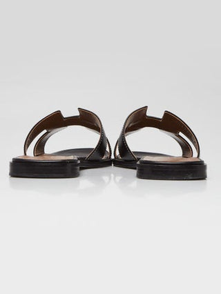 Hermes Black Calfskin Leather Oran Flat Sandals 39.5 sz