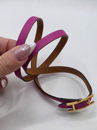 Hermès Purple Leather Hapi 3 MM Wrap Bracelet