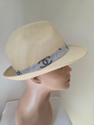 Chanel Beige 2022 Interlocking CC Raffia Fedora Hat S sz