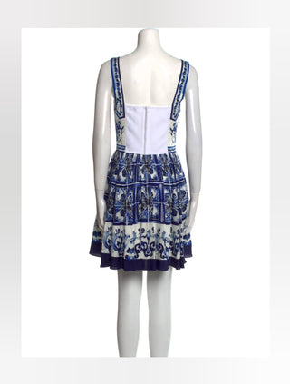 Dolce & Gabbana White Blue Printed Silk Mini Dress 44 sz NWT
