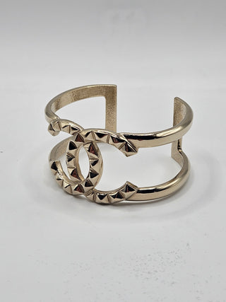 Chanel Gold-tone Wide Textured CC Logo Cuff Bracelet