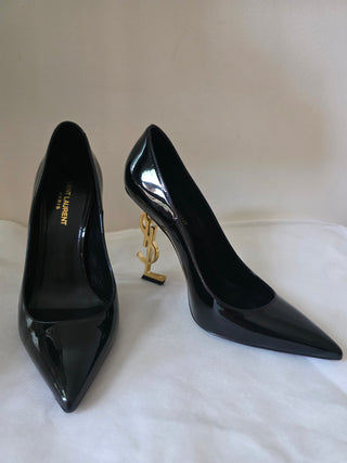 Yves Saint Laurent Black Patent Leather Opyum Monogramme Heels 40 sz